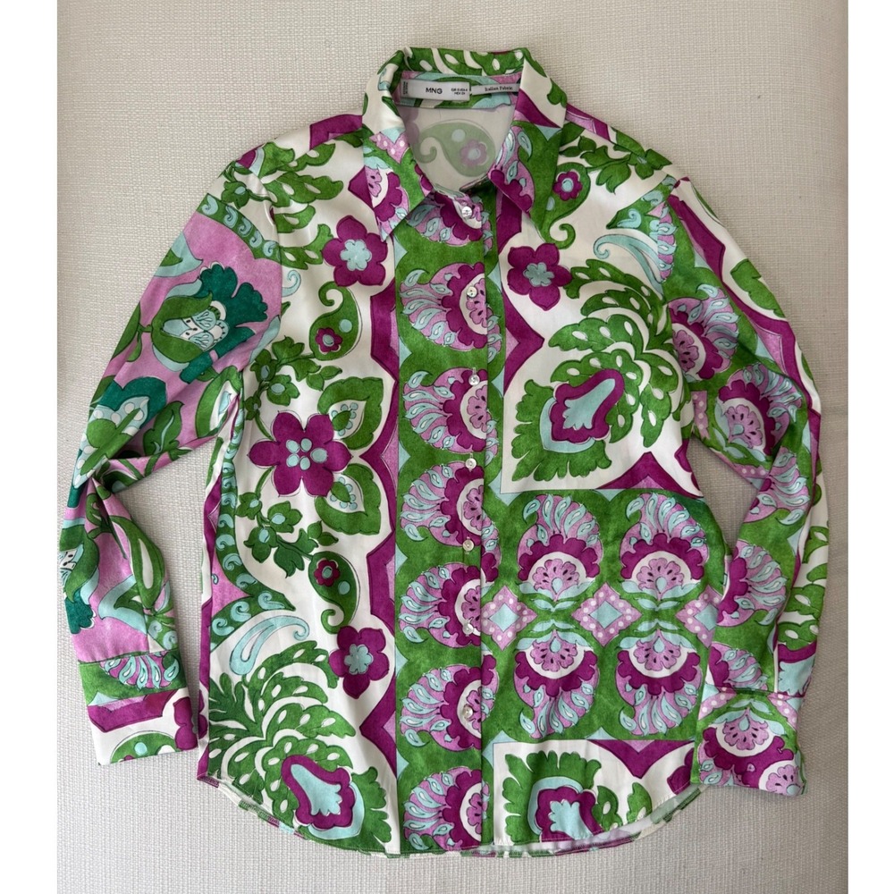 MNG Mango Blouse Womens 4 Paisley Italian Fabric Button Down Excellent